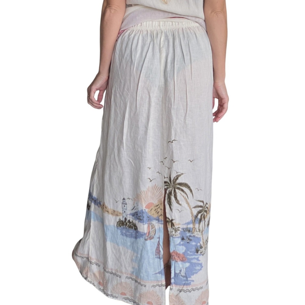 Cynthia Rowley Tropical Linen Maxi Skirt M Semi-sheer White Nautical Boho Beach - Picture 6 of 13